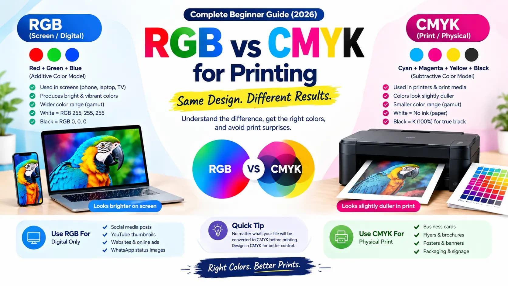RGB vs CMYK for Printing — Complete Beginner Guide (2026)