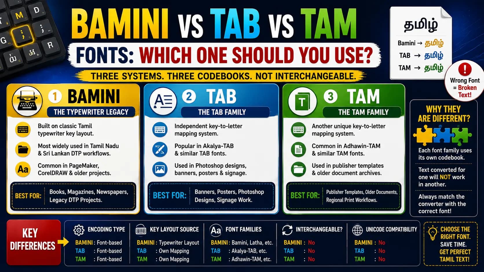Comparison of the same Tamil word rendered in Bamini TAB and TAM legacy fonts