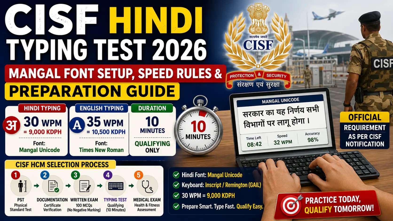 CISF Hindi Typing Test 2026 – Mangal Font Setup, Speed Rules and Preparation Guide
