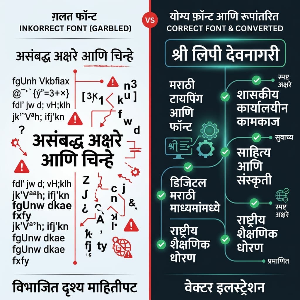 Kruti Dev text pasted with Shree Lipi font showing garbled output versus correctly converted Shree Lipi text