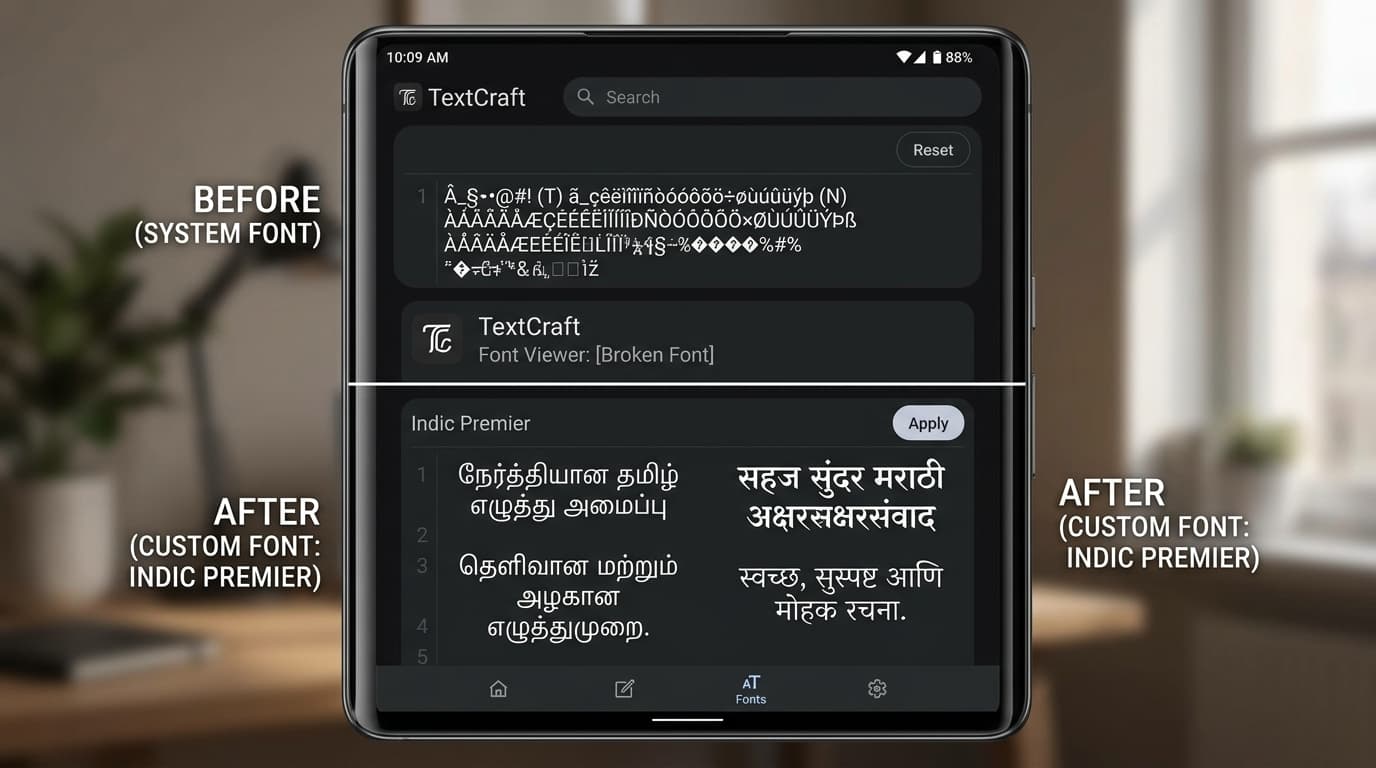Bamini or Shree Lipi text pasted into PixelLab and displaying correctly after custom font is applied