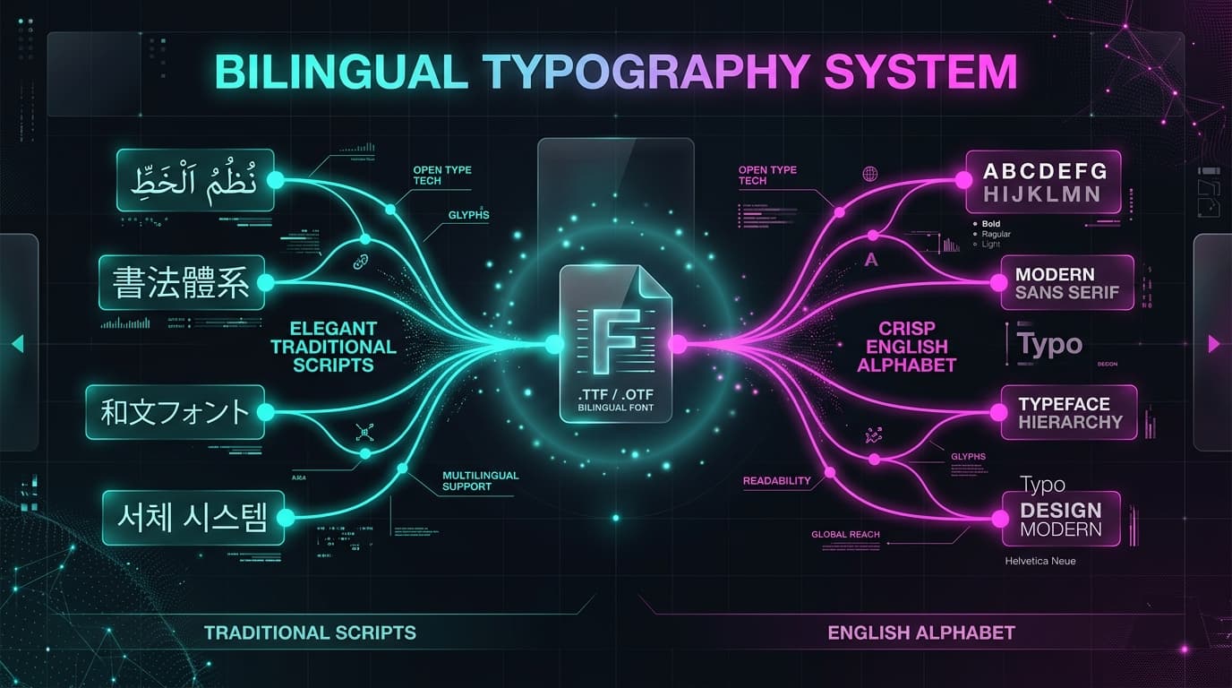 Diagram showing SaiIndira as a bilingual font supporting Tamil and English text together