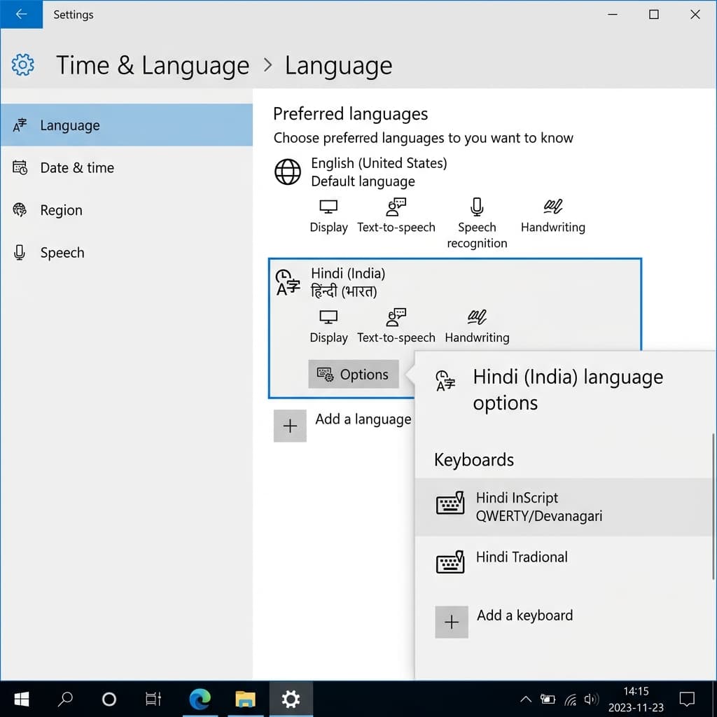 InScript keyboard settings in Windows